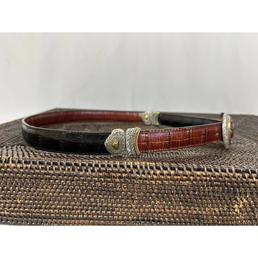 Brighton Reversible Belt Women's Brown/Black Croc Leather Gold Metal Buckle 30 - Picture 2 of 7